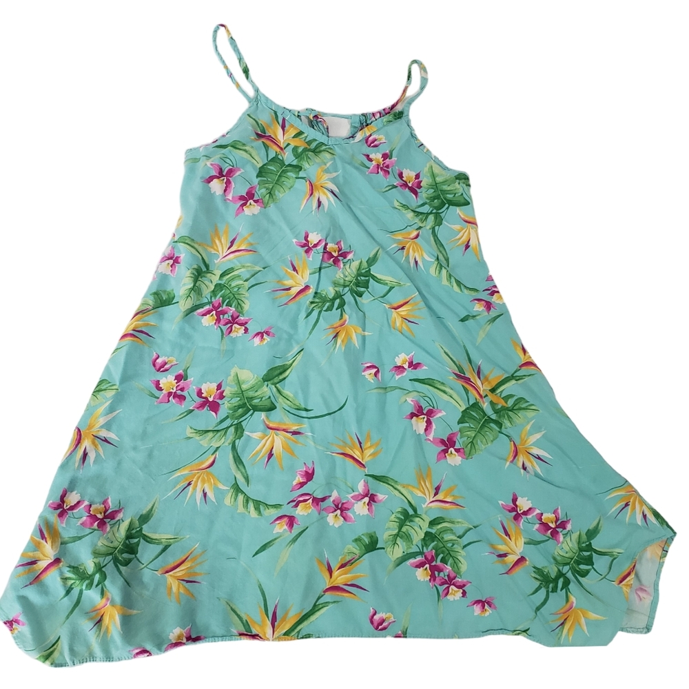 RJC Hawaii Girls Teal Tropical Dress Size 8 Bird Of Paradise Summer Travel